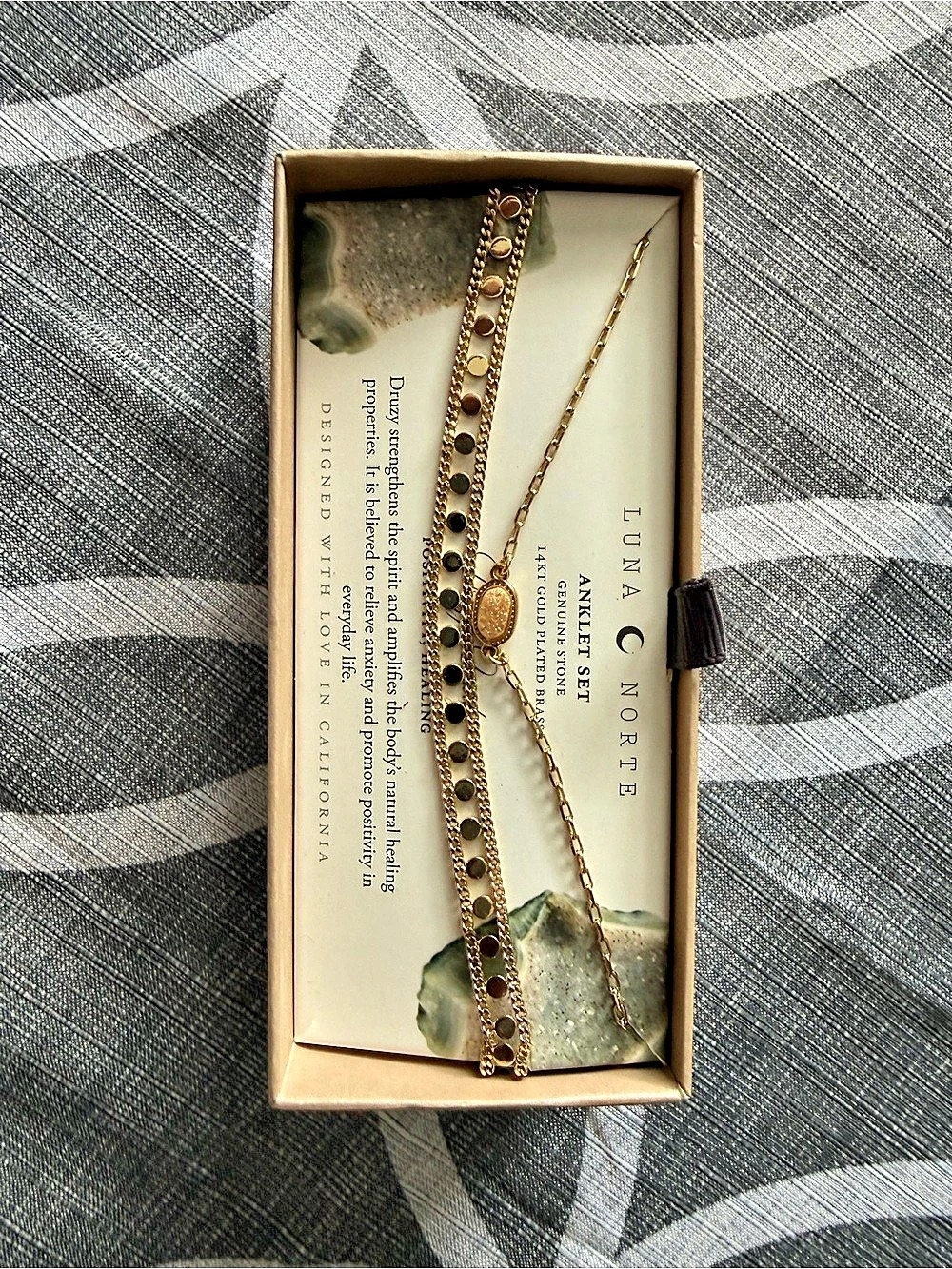 Luna Norte Layered gemstone Pendant anklet Set in Gold  NWT